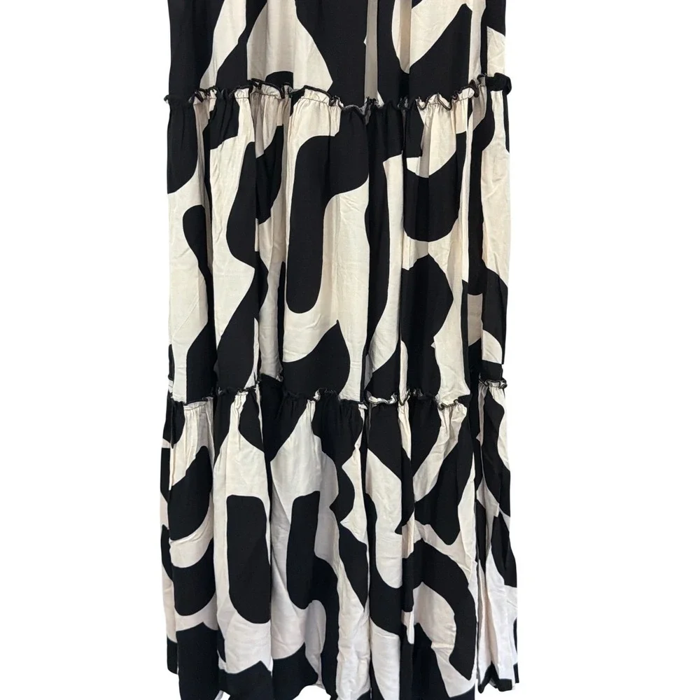Abel The Label Black White Strapless Smocked Tiered Maxi Dress M NWT